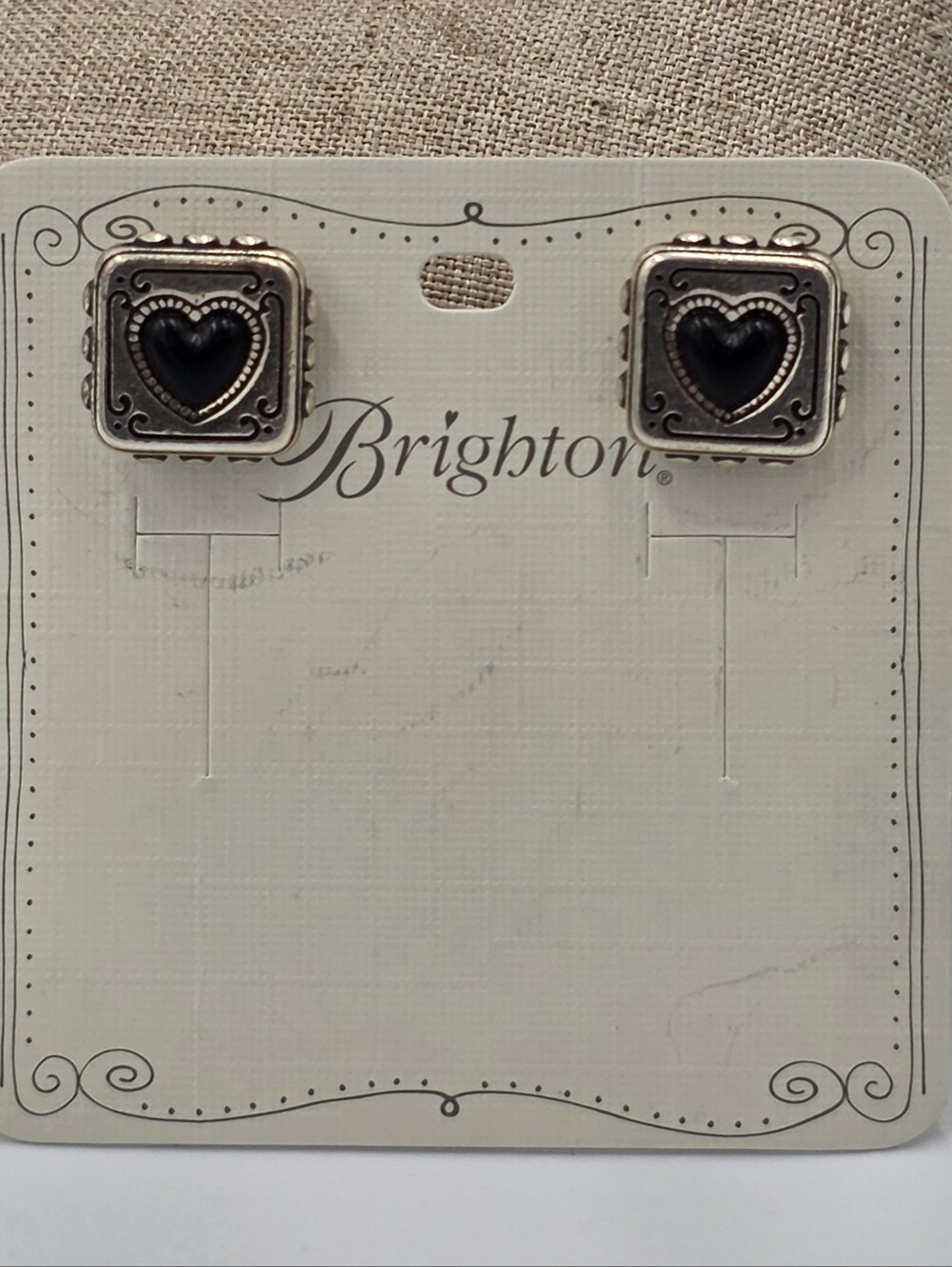Brighton Black & Silver Heart Square Stud Earrings